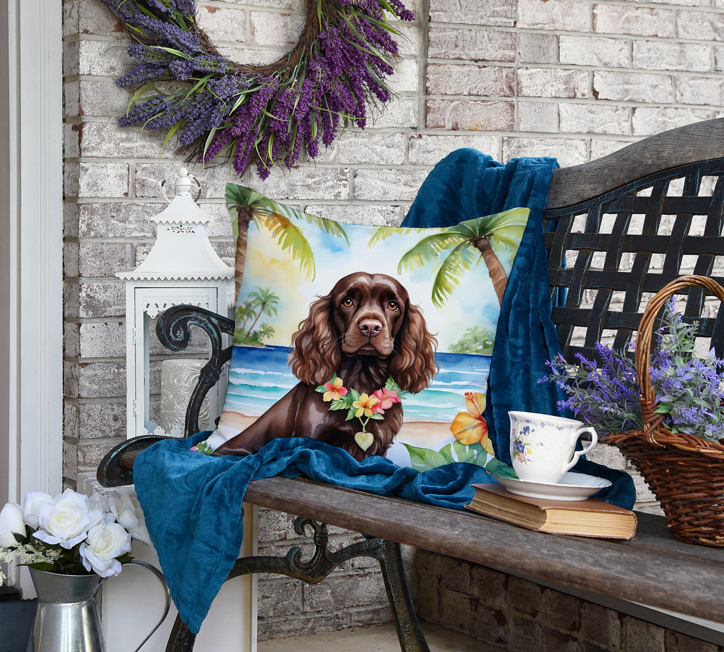 Cocker Spaniel Luau Throw Pillow