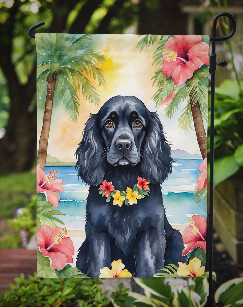 Cocker Spaniel Luau Garden Flag