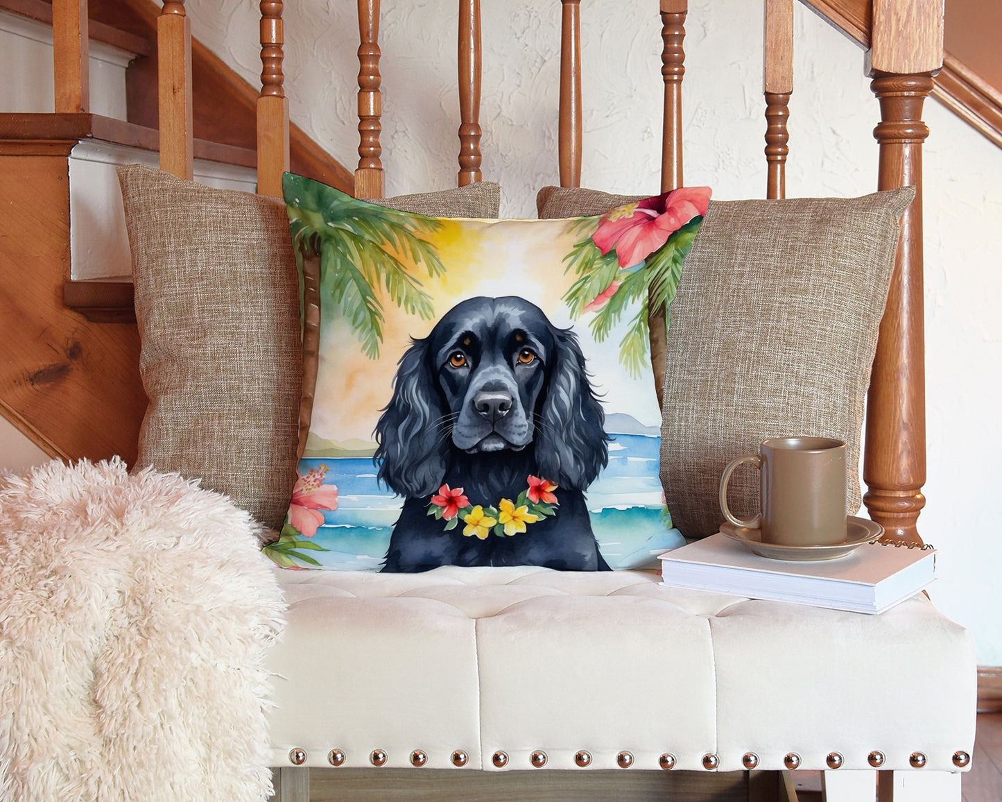 Cocker Spaniel Luau Throw Pillow