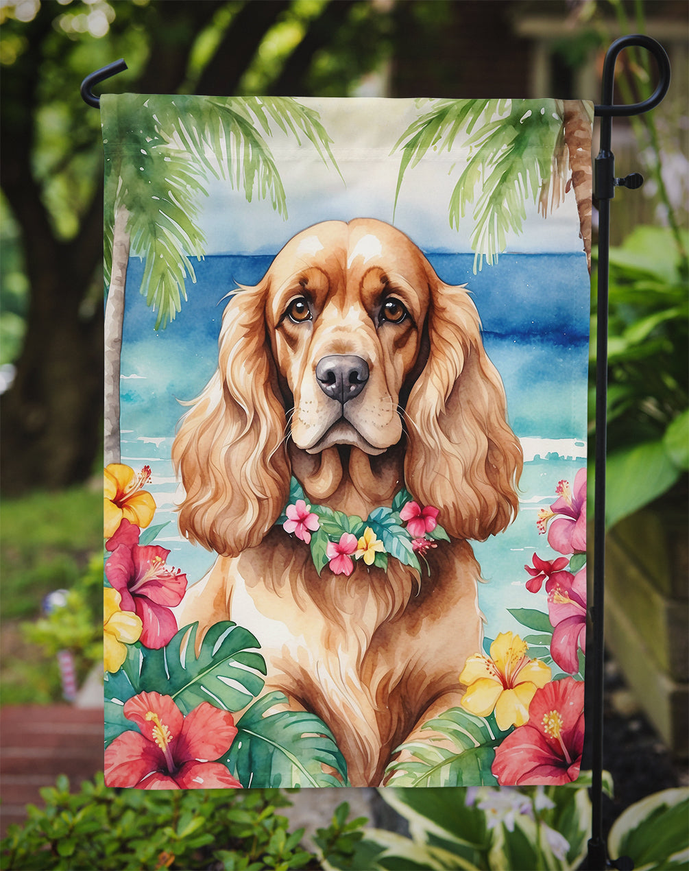 Cocker Spaniel Luau Garden Flag