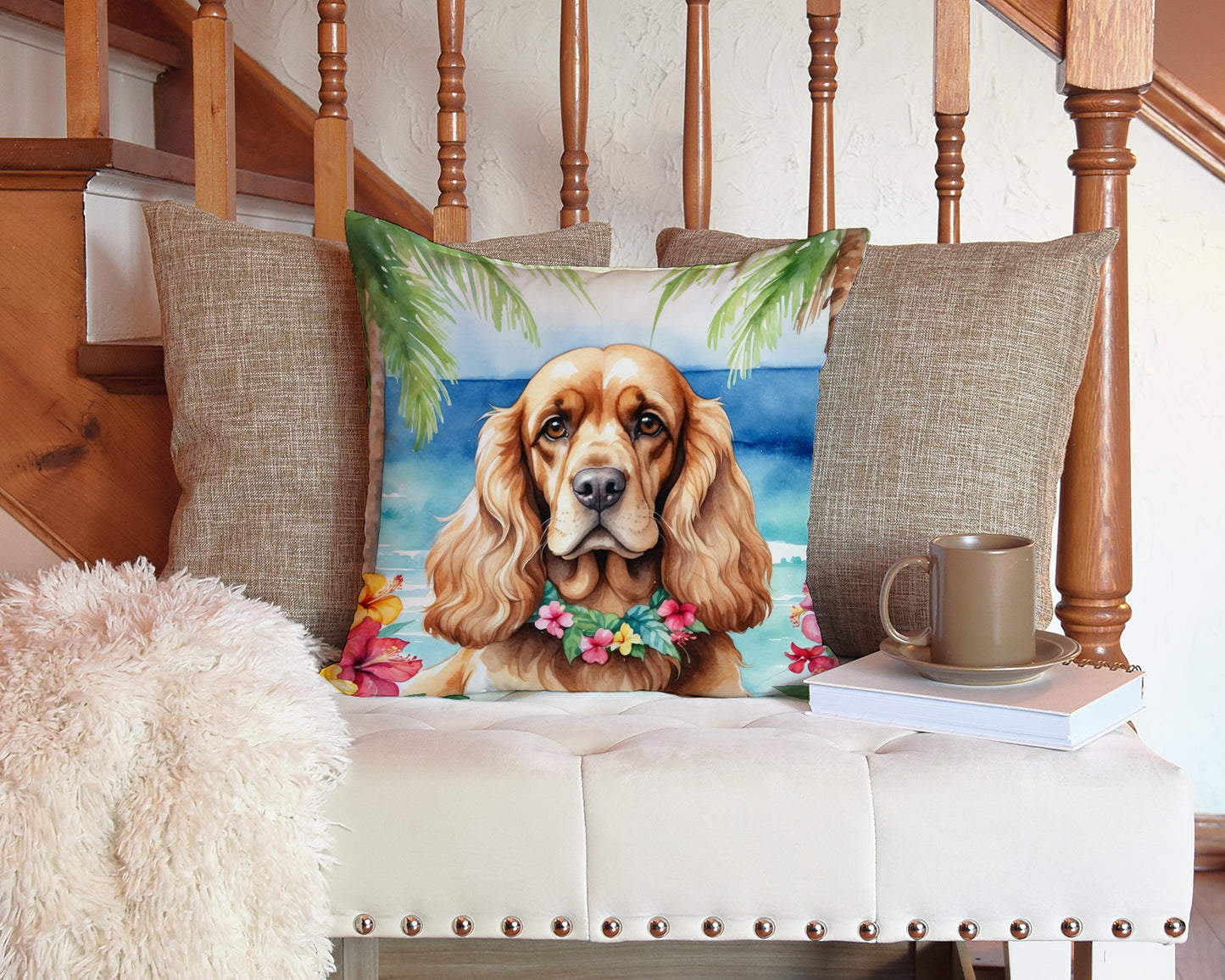 Cocker Spaniel Luau Throw Pillow