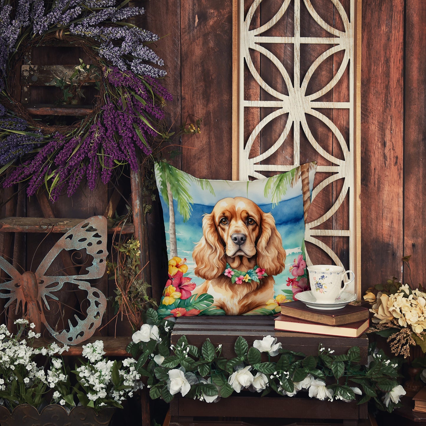 Cocker Spaniel Luau Throw Pillow