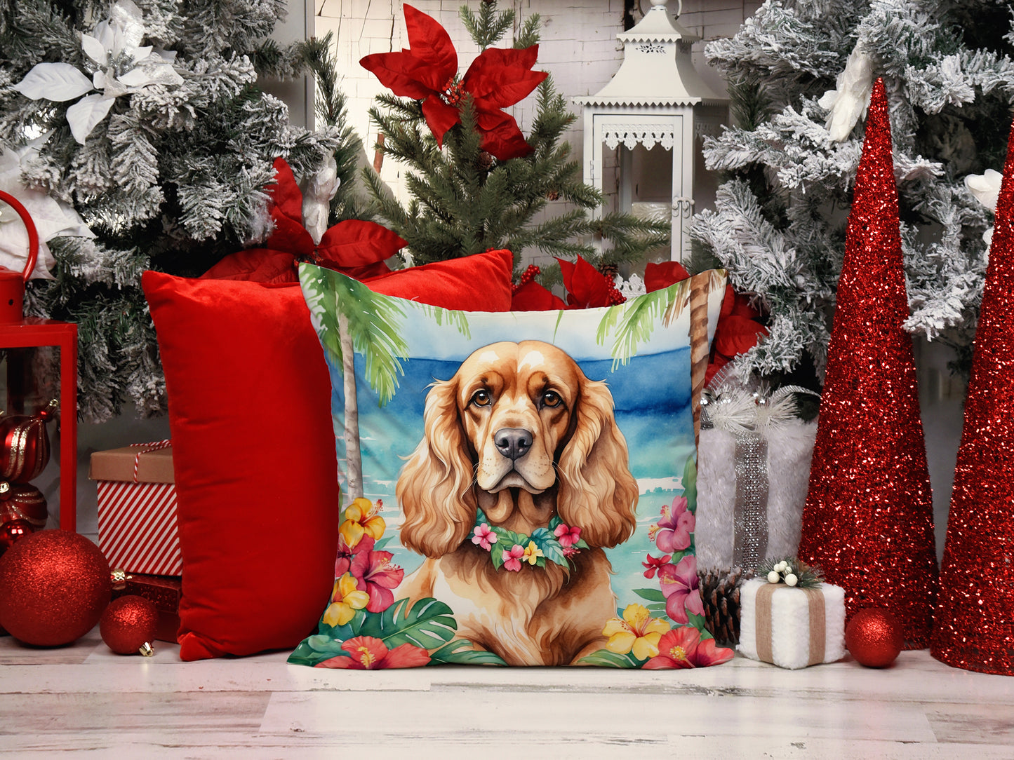 Cocker Spaniel Luau Throw Pillow