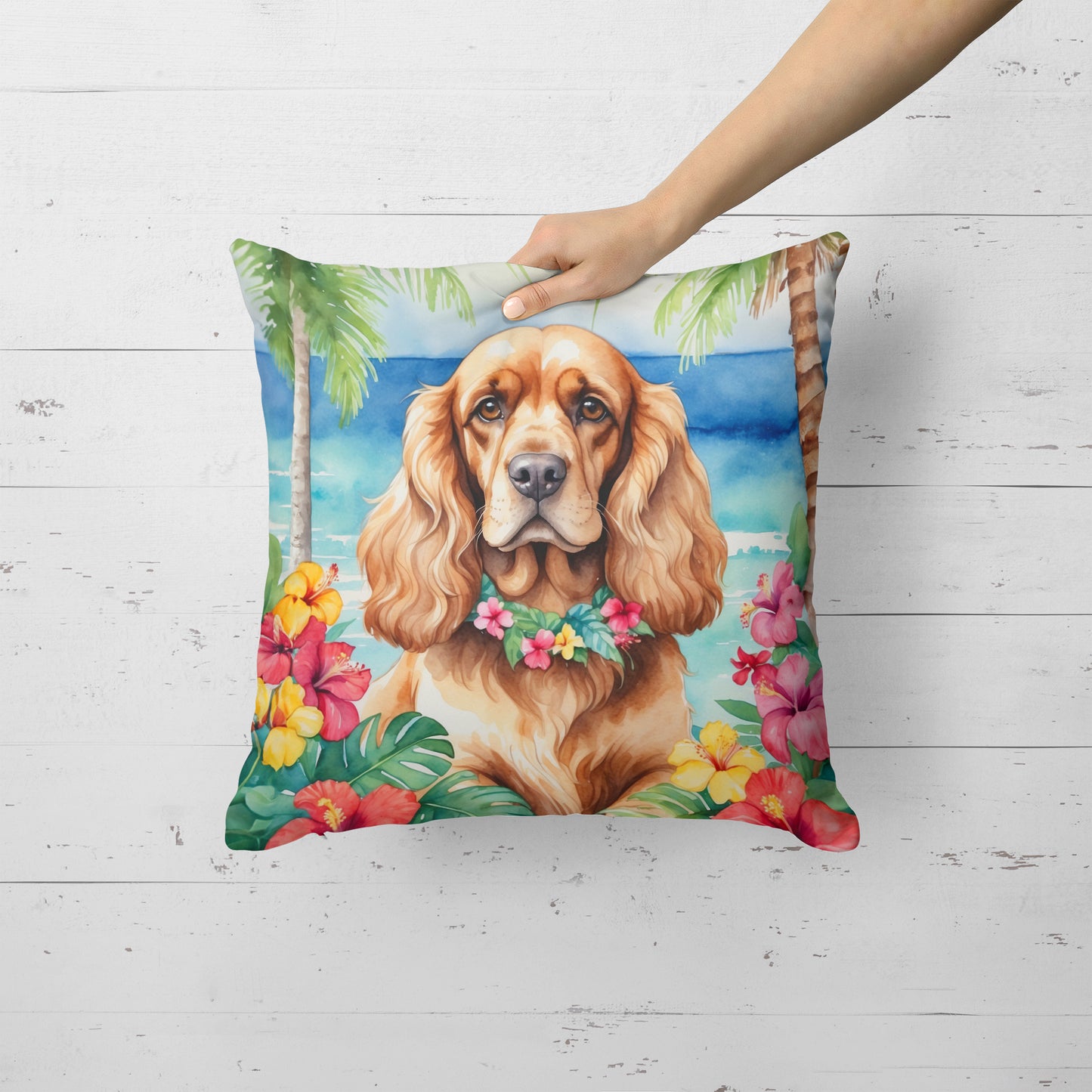 Cocker Spaniel Luau Throw Pillow