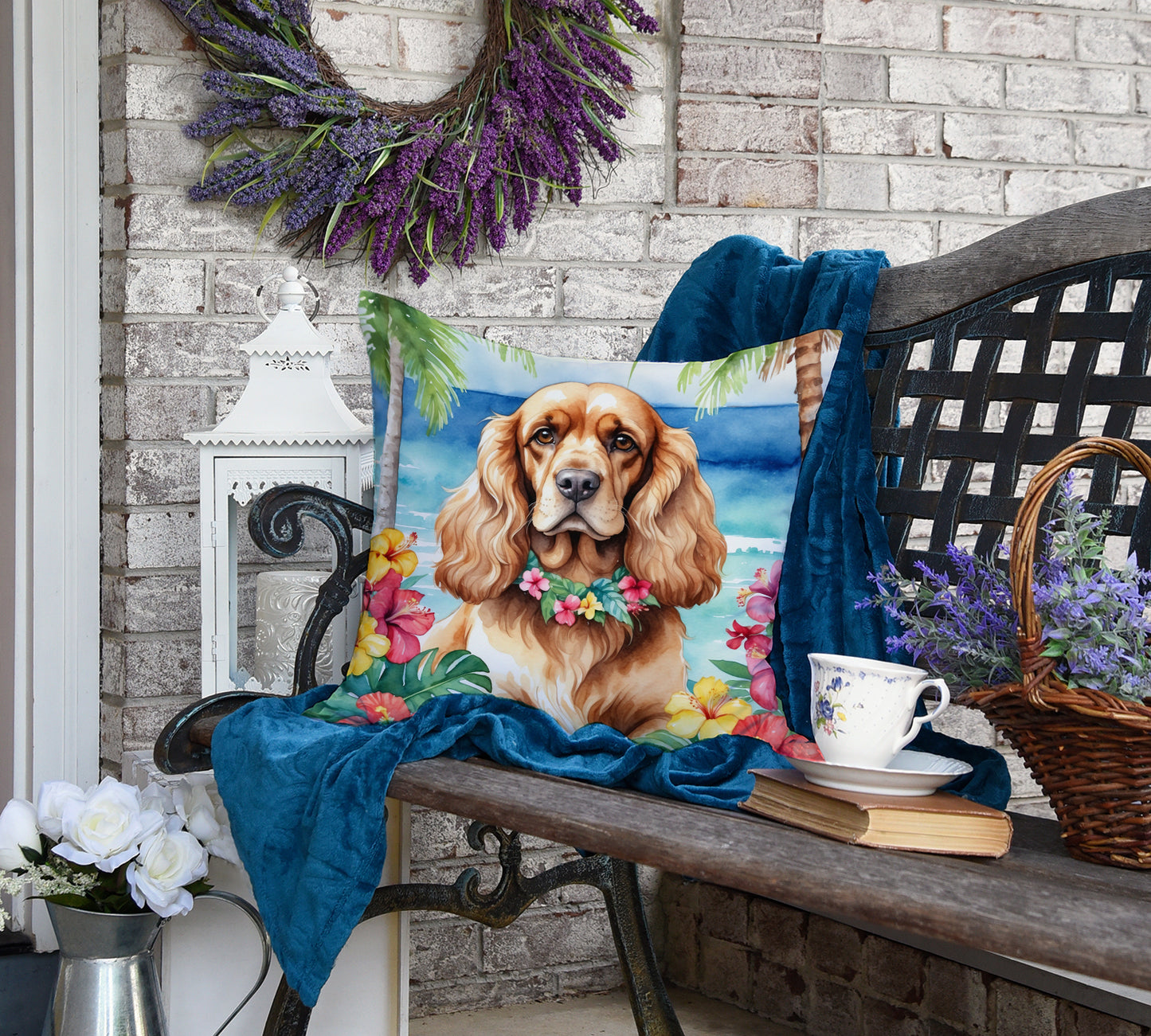 Cocker Spaniel Luau Throw Pillow