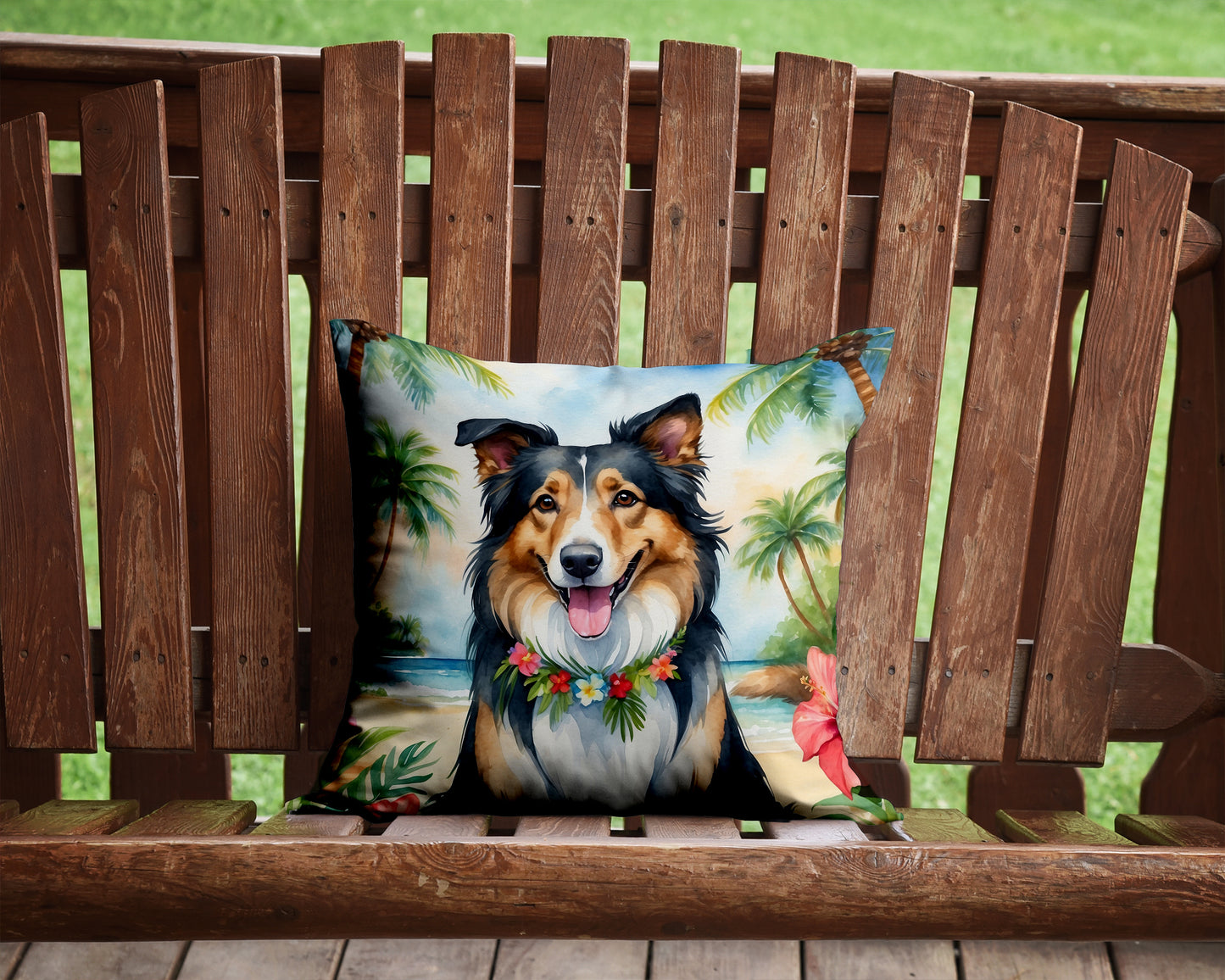 Collie Luau Throw Pillow