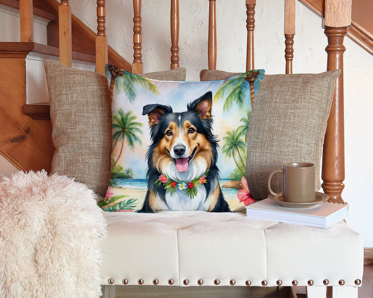 Collie Luau Throw Pillow