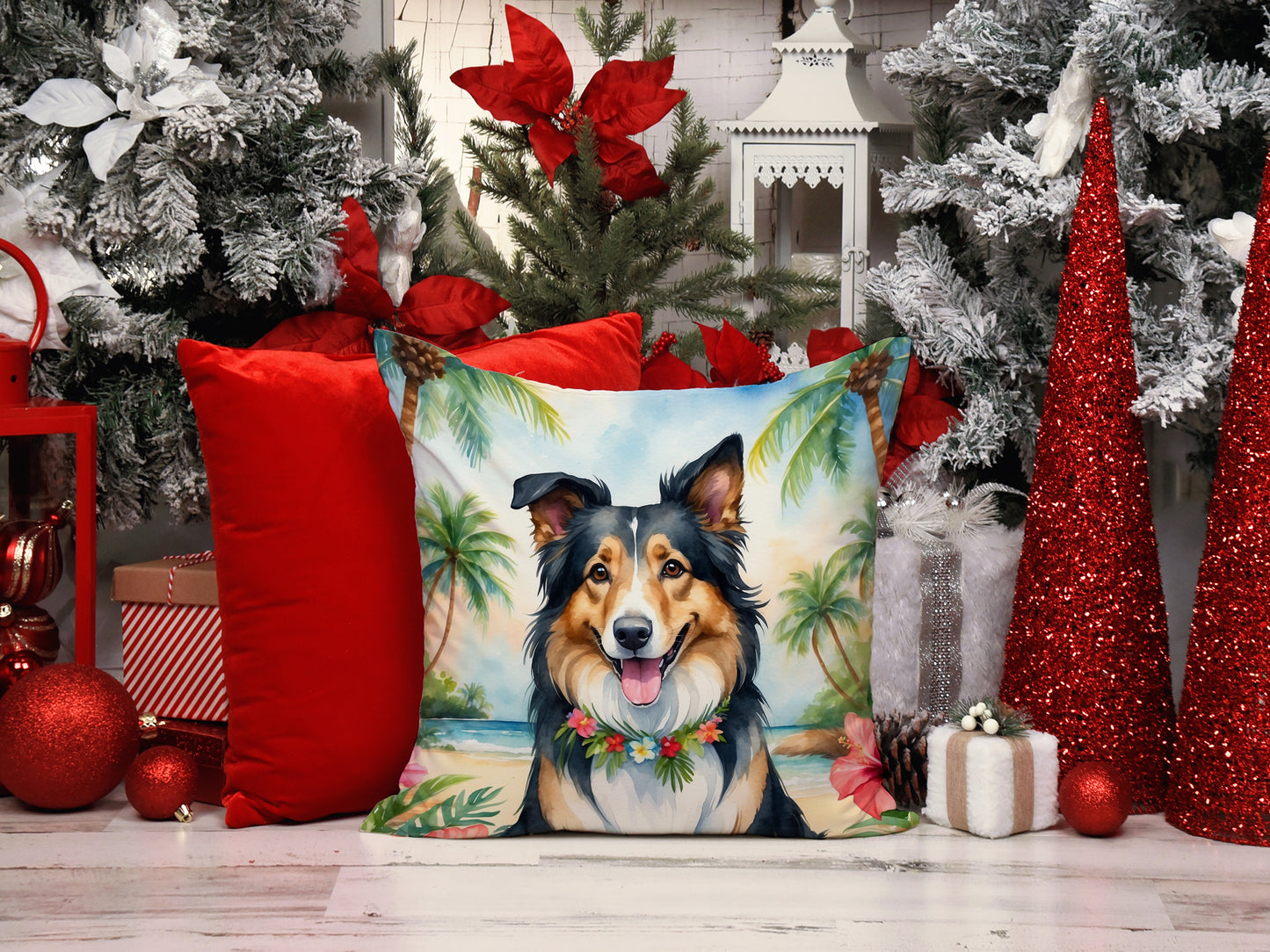 Collie Luau Throw Pillow