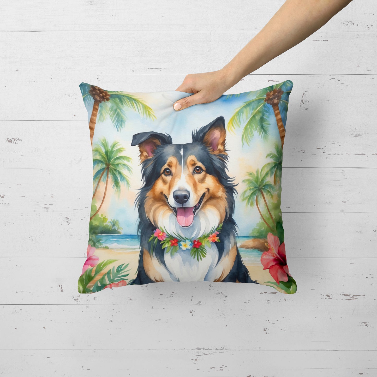 Collie Luau Throw Pillow