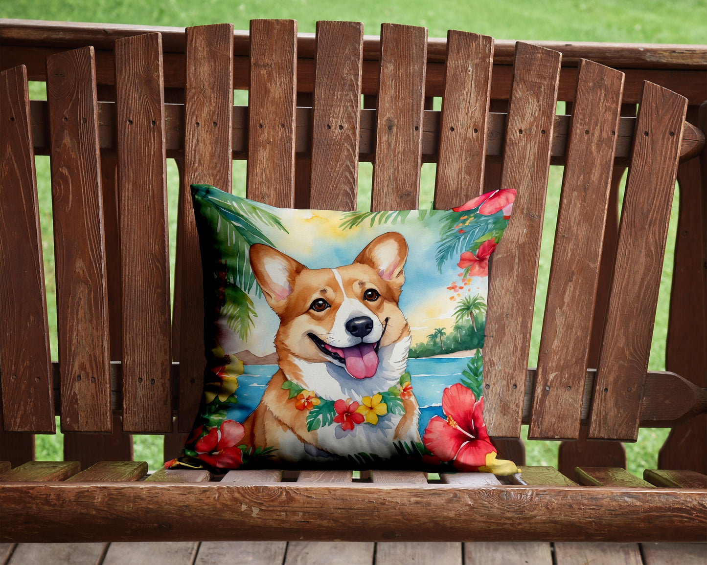 Corgi Luau Throw Pillow