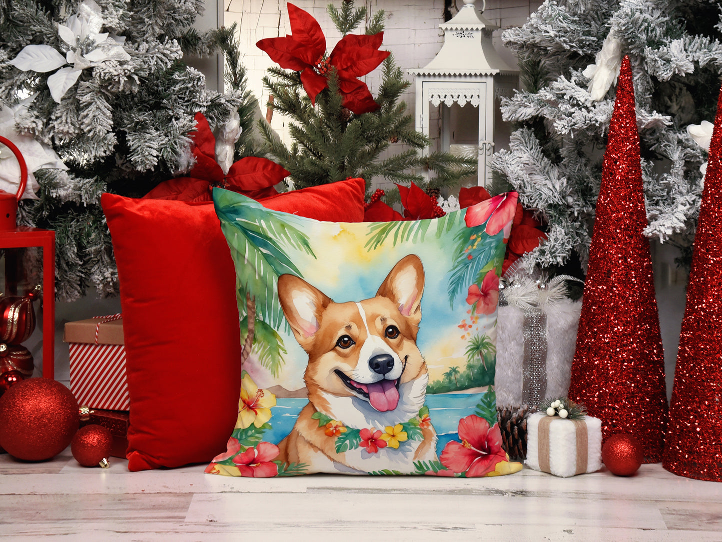 Corgi Luau Throw Pillow