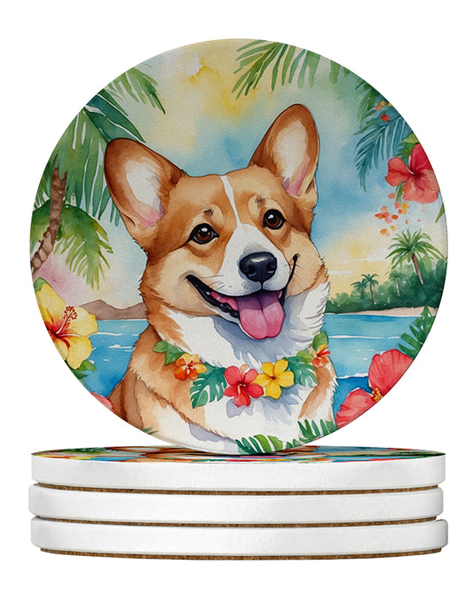 Buy this Corgi Luau Large Sandstone Coasters Pack of 4