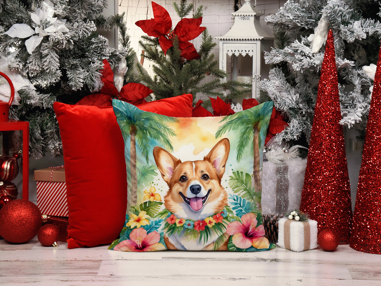 Corgi Luau Throw Pillow