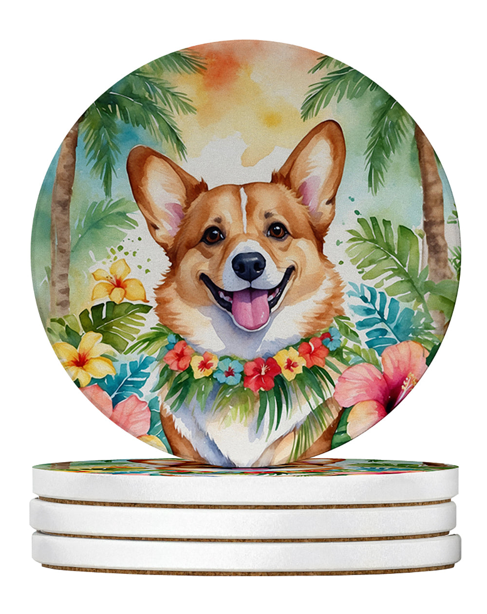 Buy this Corgi Luau Large Sandstone Coasters Pack of 4