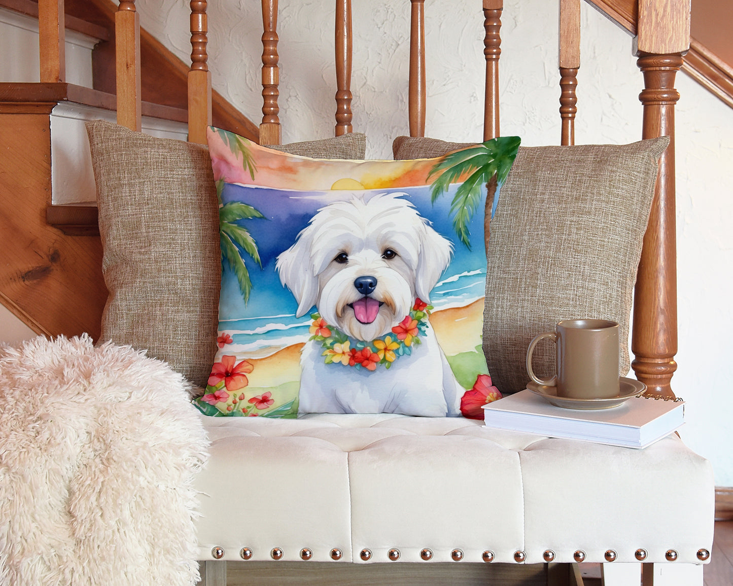 Coton de Tulear Luau Throw Pillow