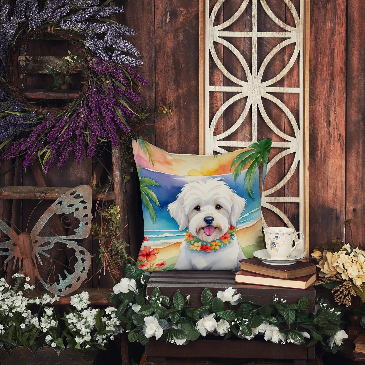 Coton de Tulear Luau Throw Pillow