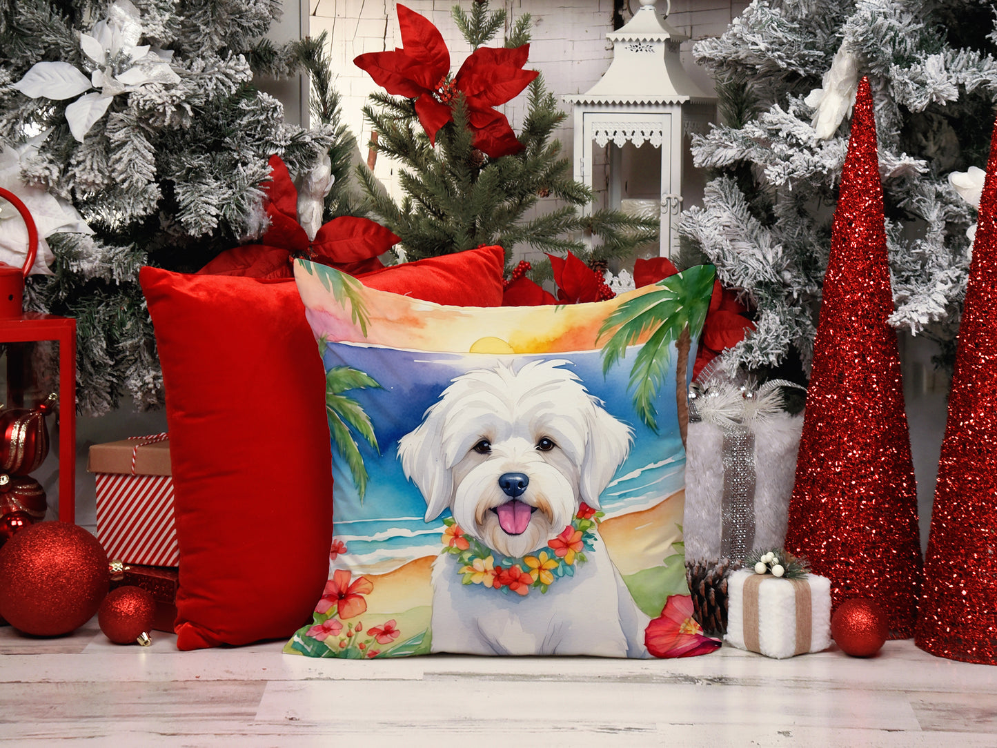 Coton de Tulear Luau Throw Pillow