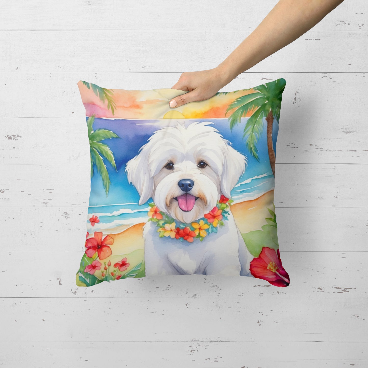 Coton de Tulear Luau Throw Pillow