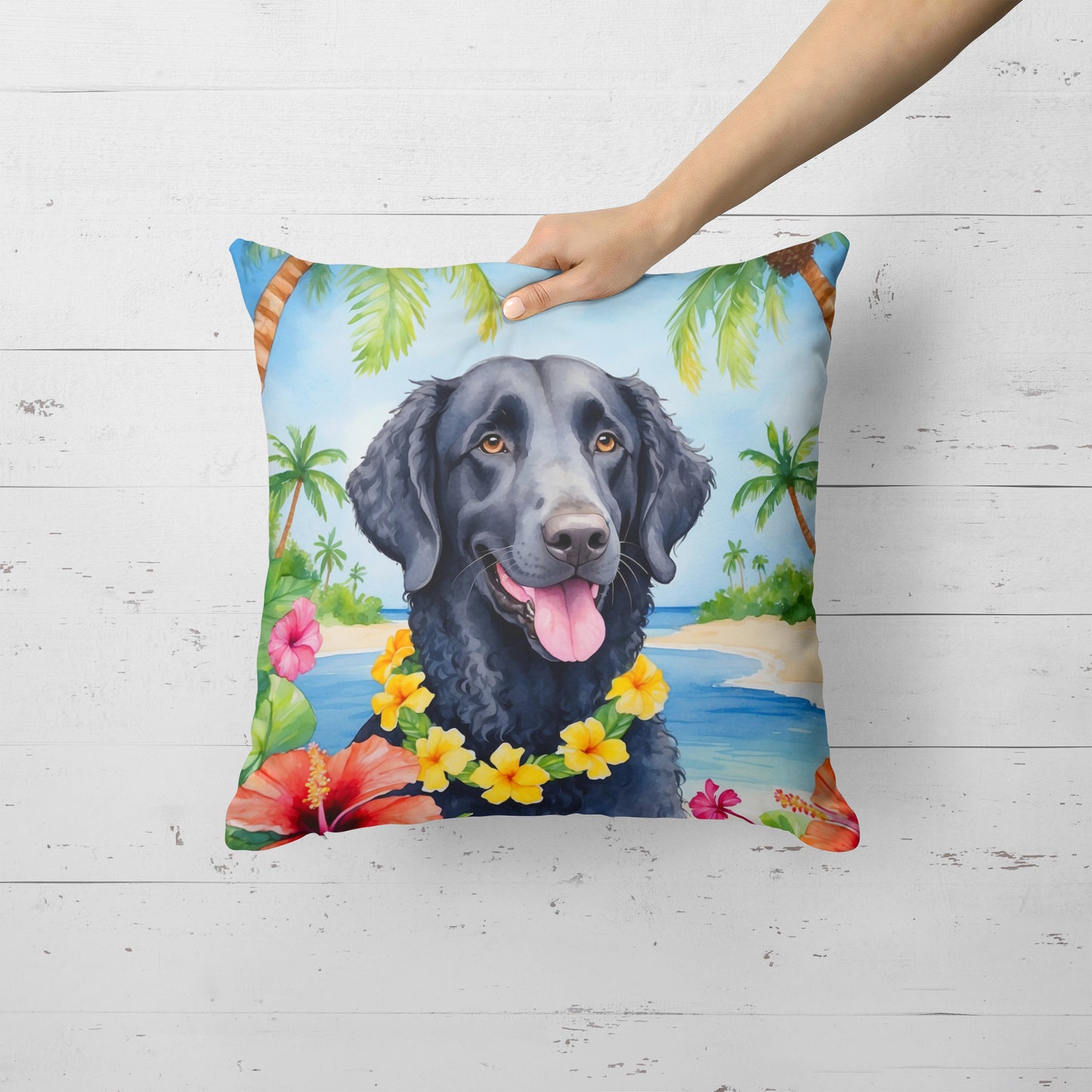 Curly-Coated Retriever Luau Throw Pillow