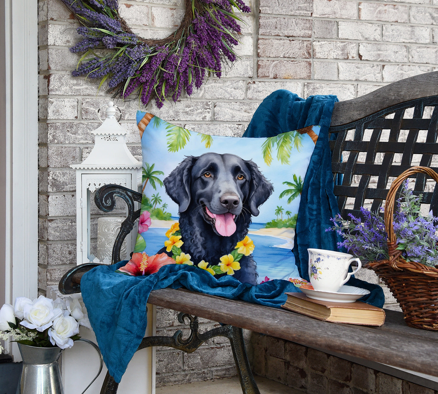 Curly-Coated Retriever Luau Throw Pillow