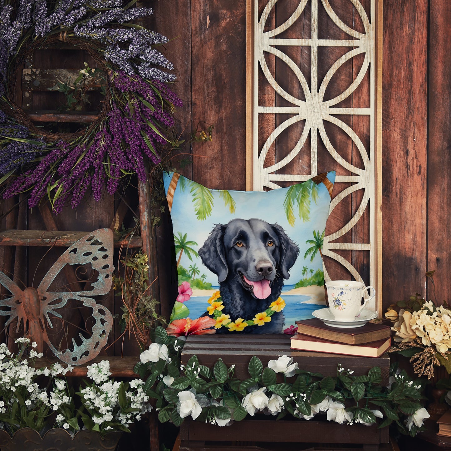 Curly-Coated Retriever Luau Throw Pillow