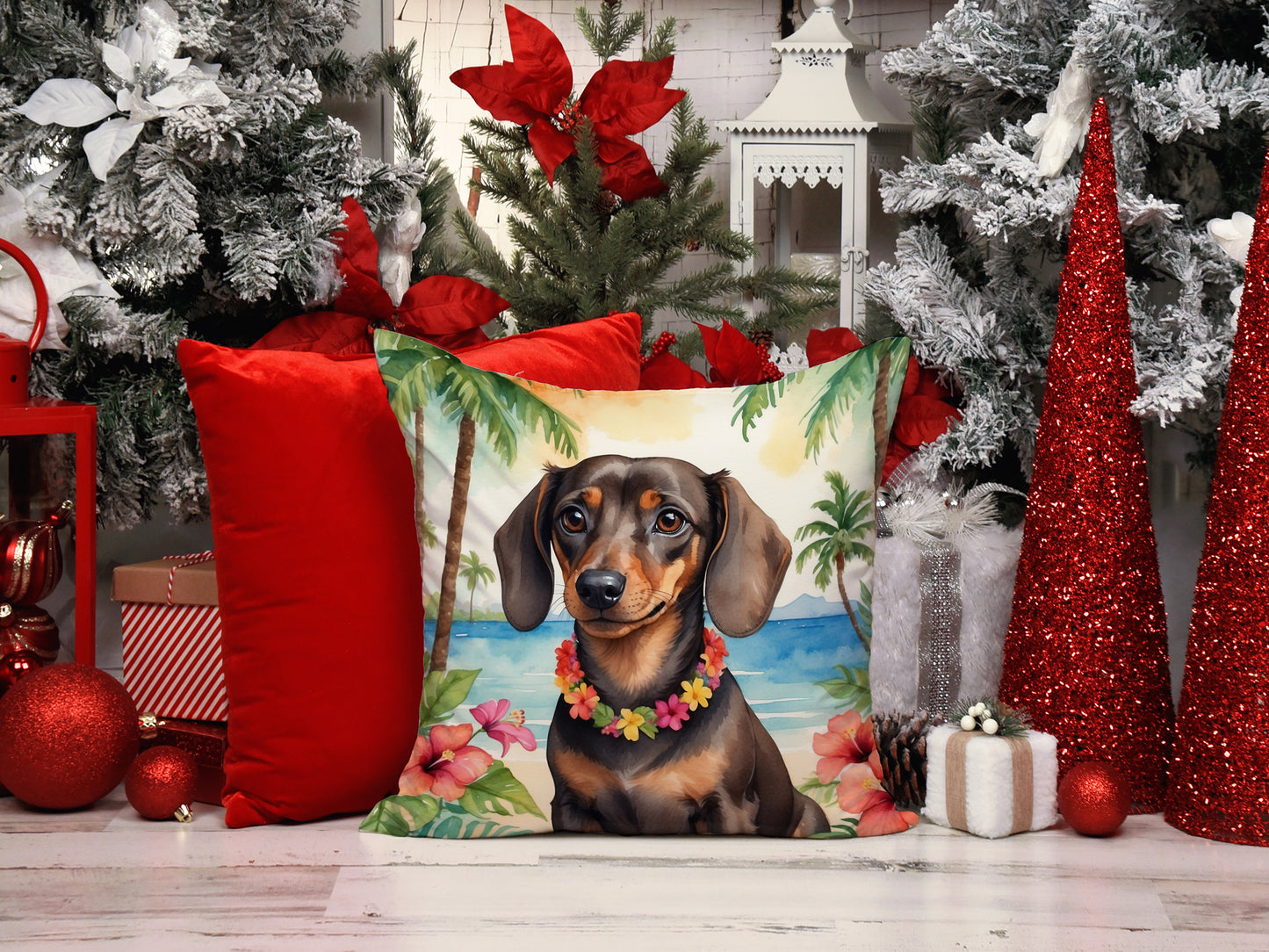 Dachshund Luau Throw Pillow