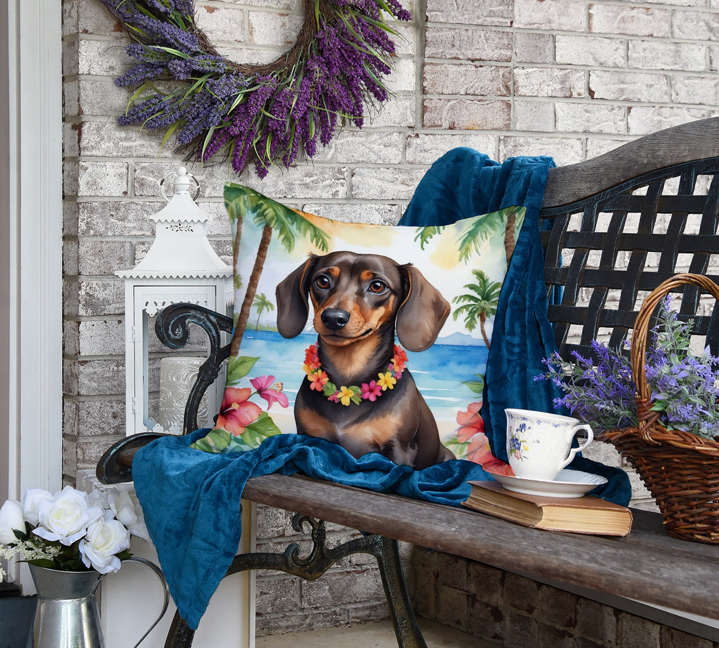 Dachshund Luau Throw Pillow