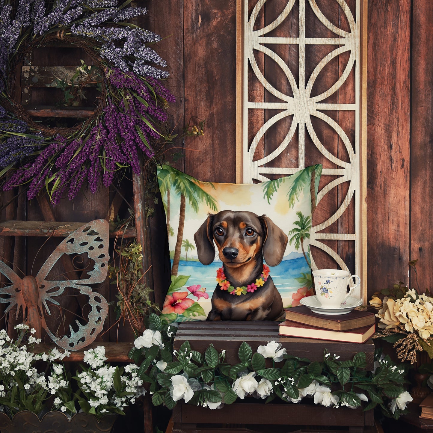 Dachshund Luau Throw Pillow