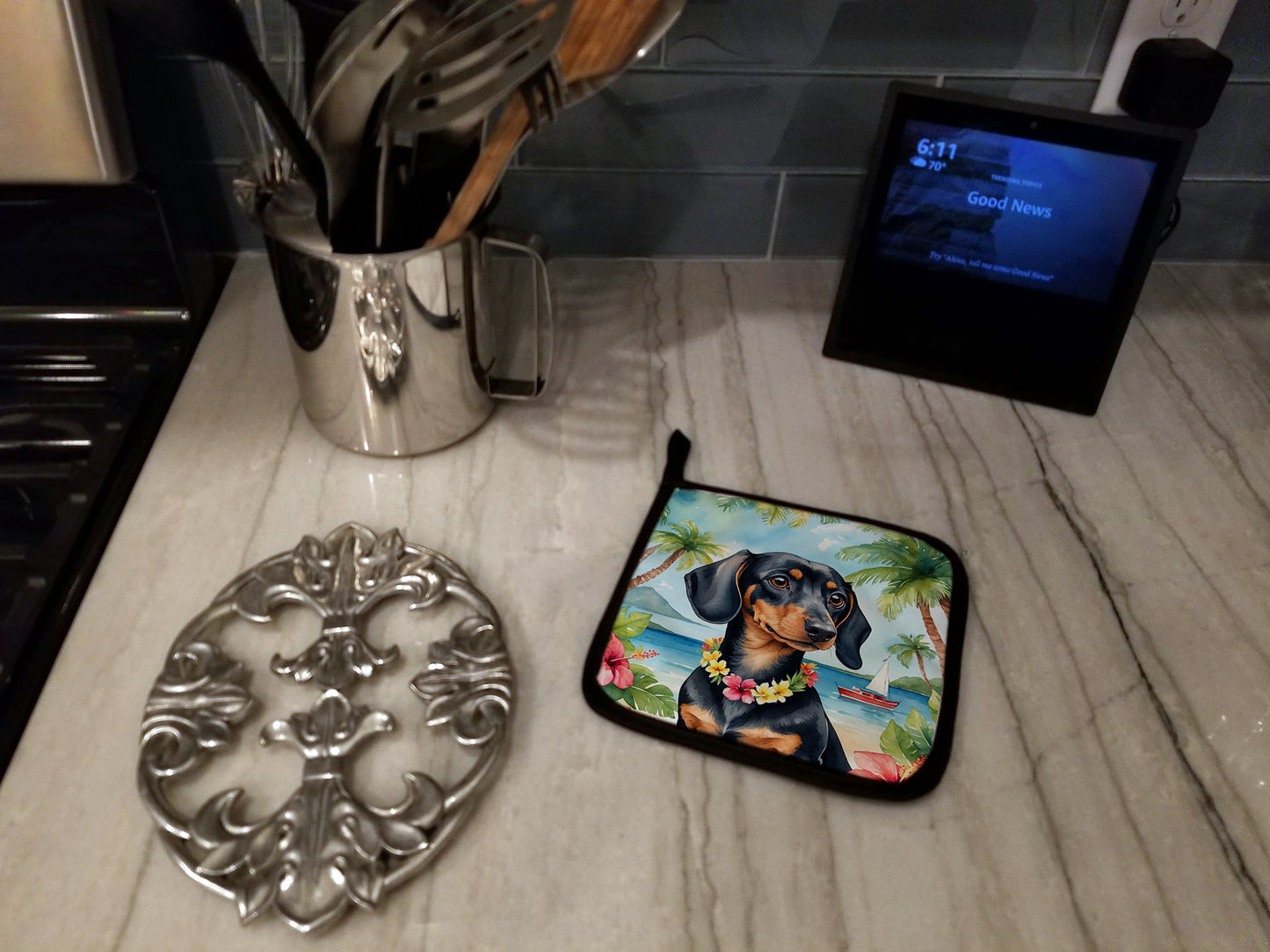 Dachshund Luau Pair of Pot Holders