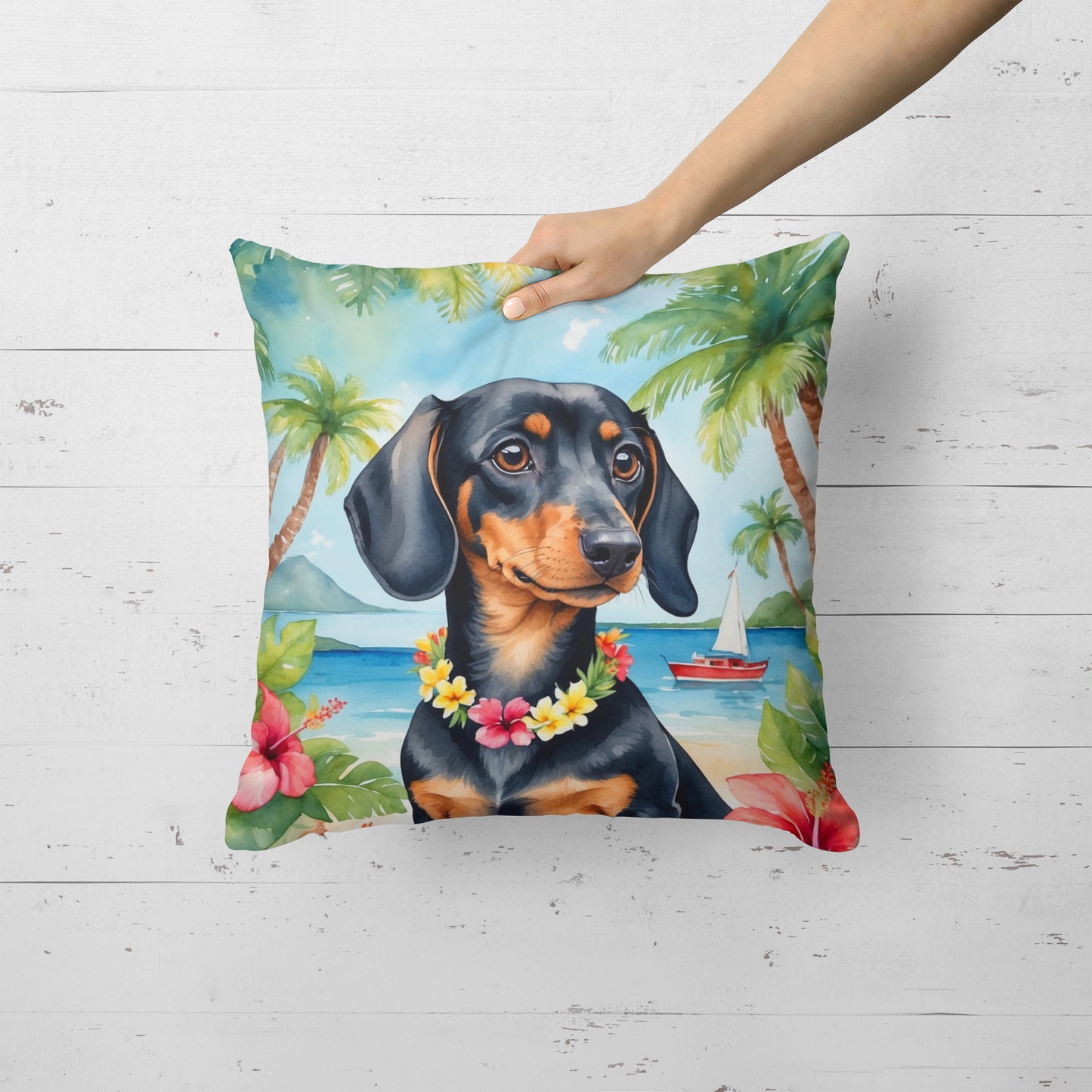 Dachshund Luau Throw Pillow