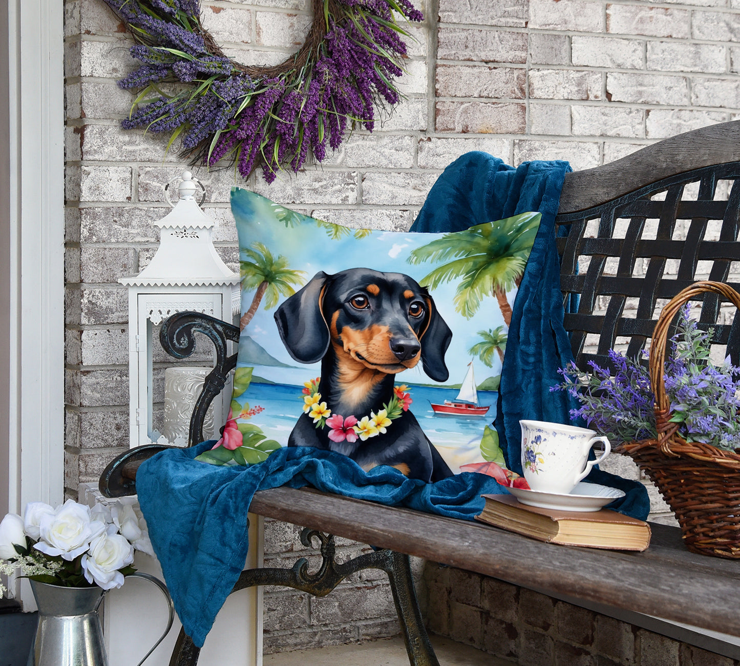 Dachshund Luau Throw Pillow