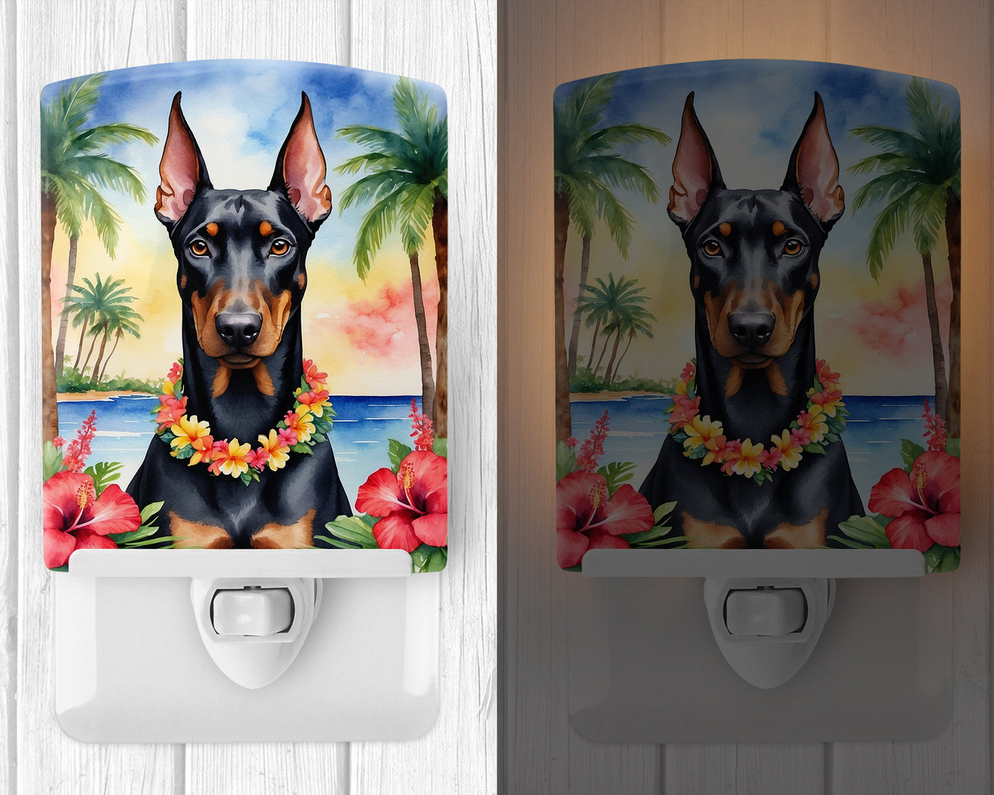 Doberman Pinscher Luau Ceramic Night Light