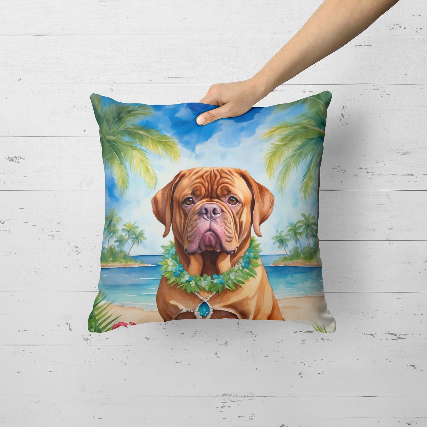 Dogue de Bordeaux Luau Throw Pillow