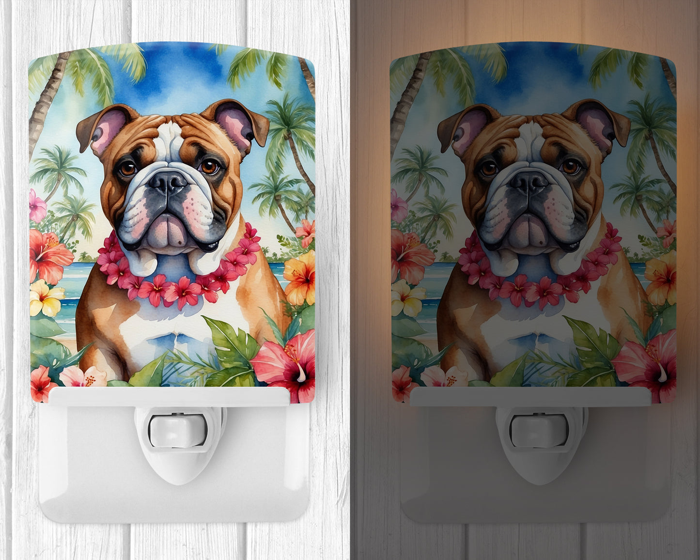 English Bulldog Luau Ceramic Night Light