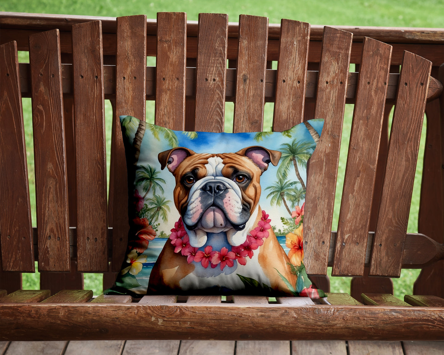 English Bulldog Luau Throw Pillow