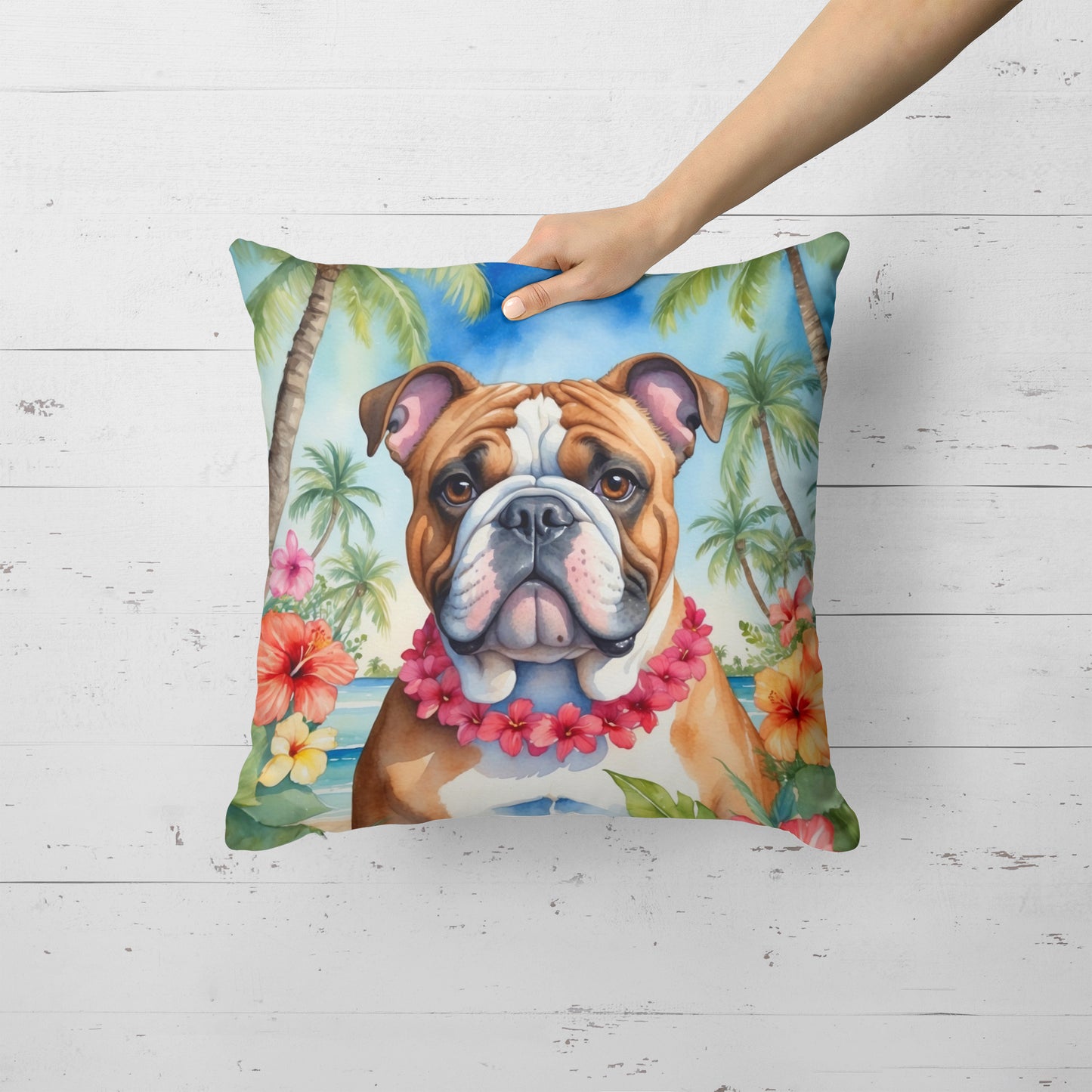 English Bulldog Luau Throw Pillow