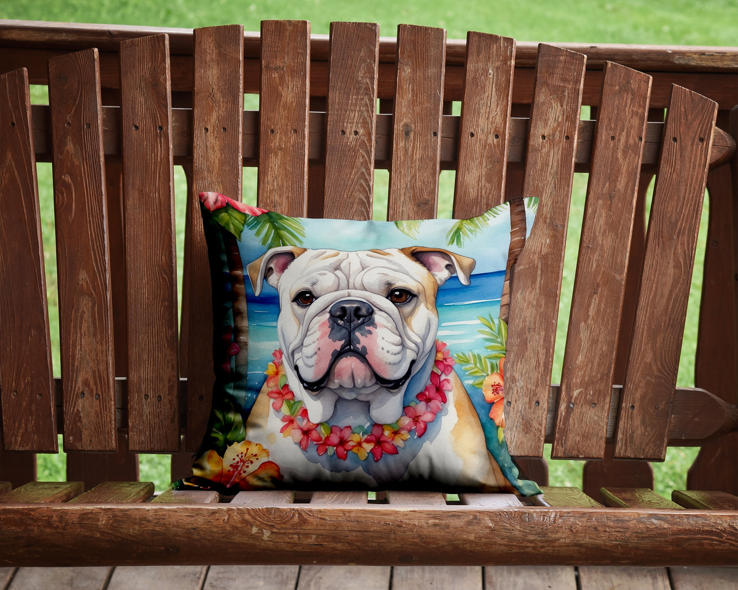 English Bulldog Luau Throw Pillow