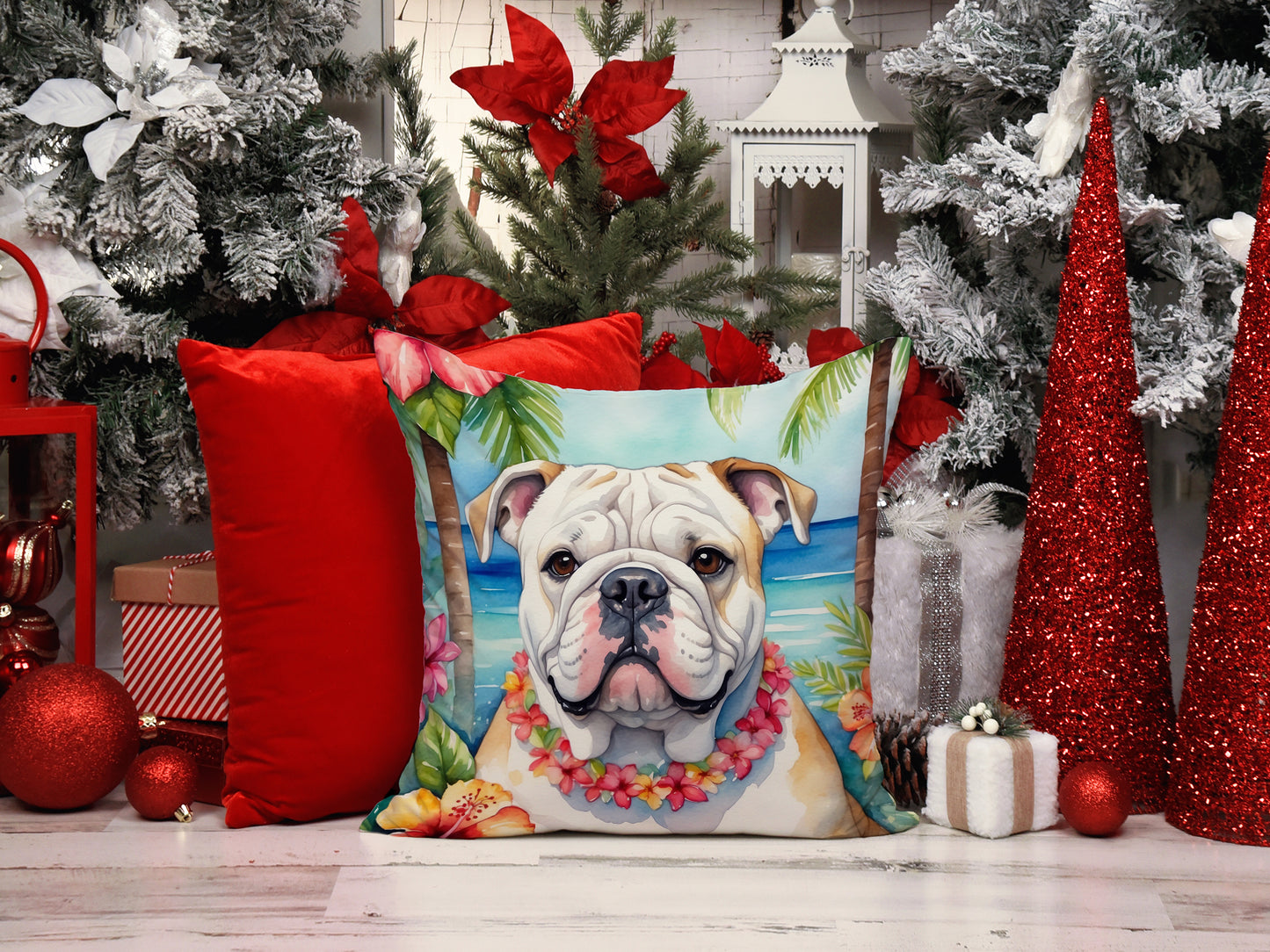 English Bulldog Luau Throw Pillow