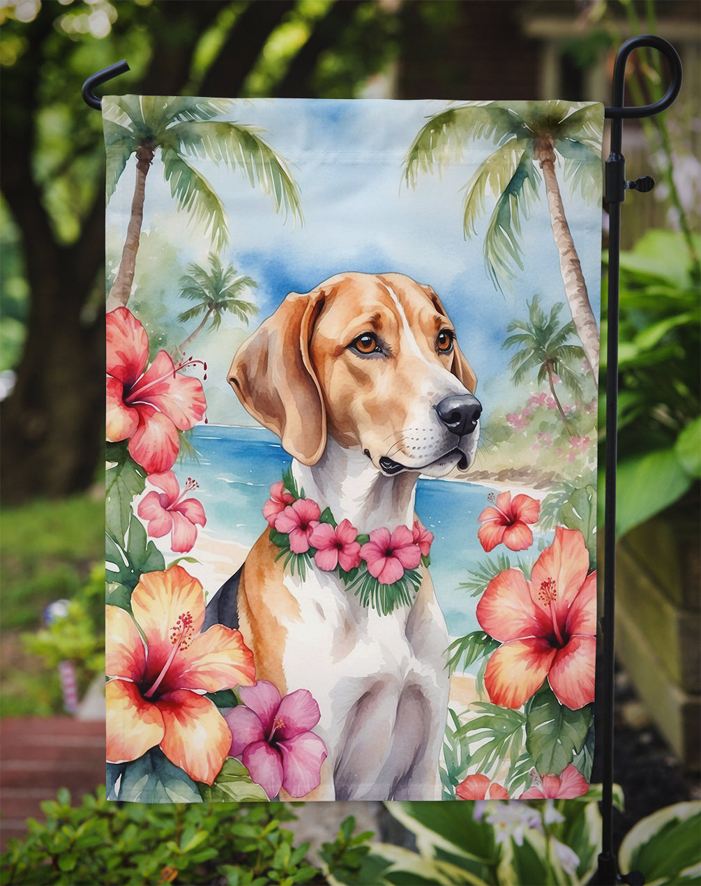 English Foxhound Luau Garden Flag