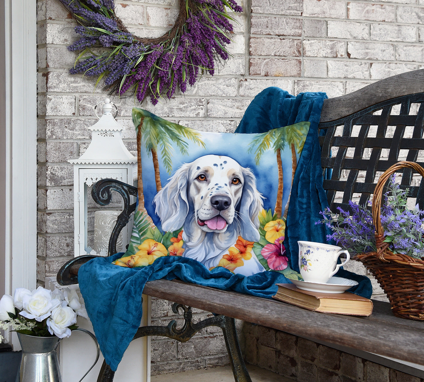 English Setter Luau Throw Pillow