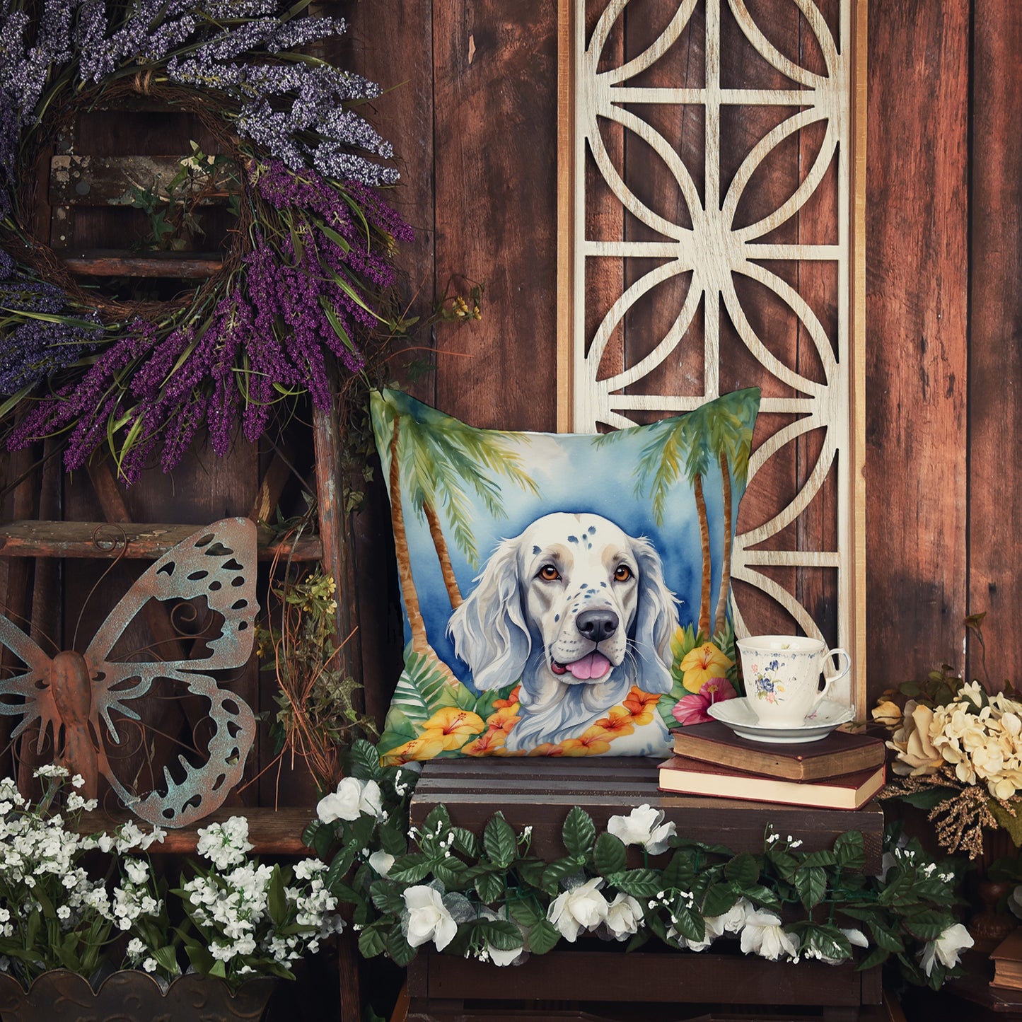 English Setter Luau Throw Pillow