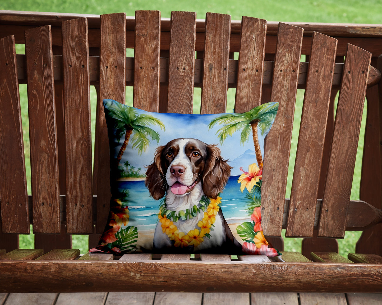 English Springer Spaniel Luau Throw Pillow