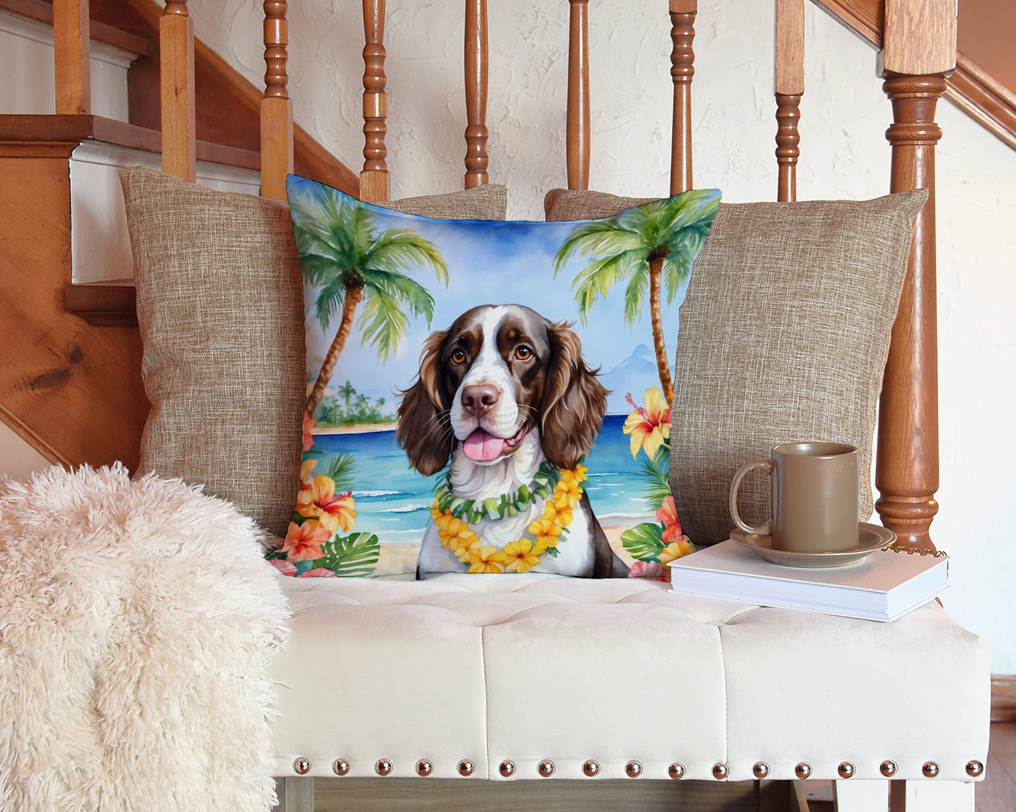 English Springer Spaniel Luau Throw Pillow