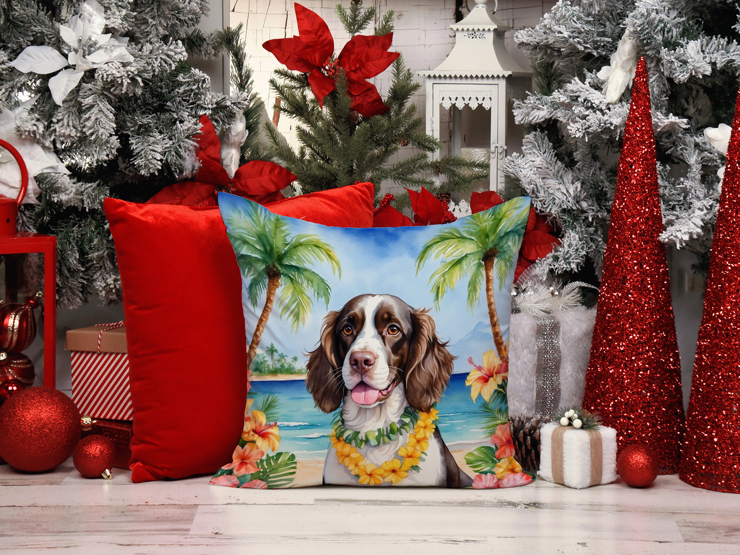 English Springer Spaniel Luau Throw Pillow