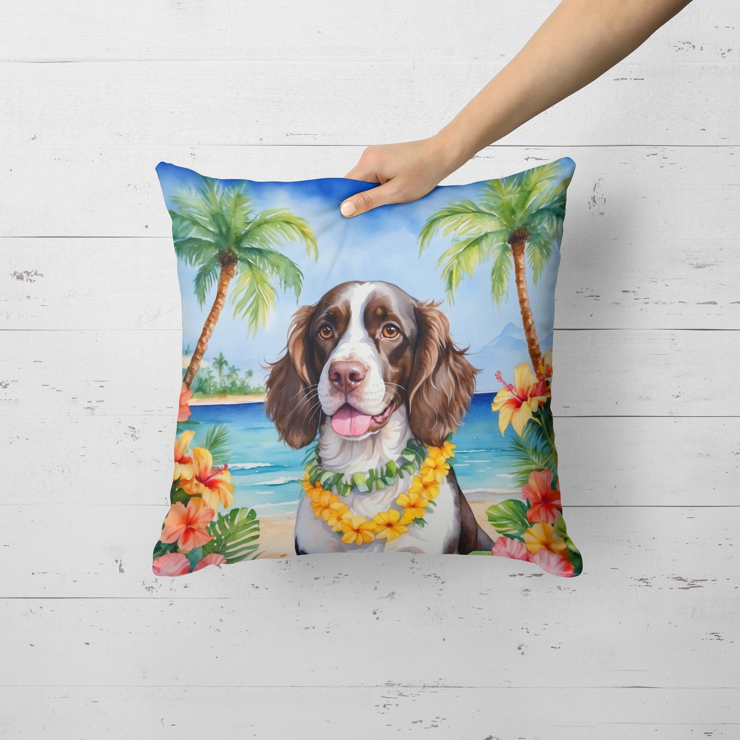 English Springer Spaniel Luau Throw Pillow