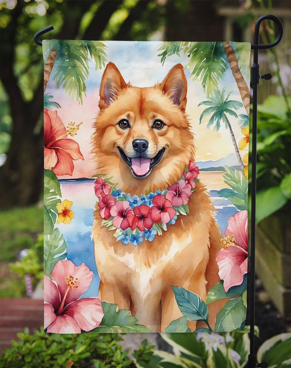 Finnish Spitz Luau Garden Flag