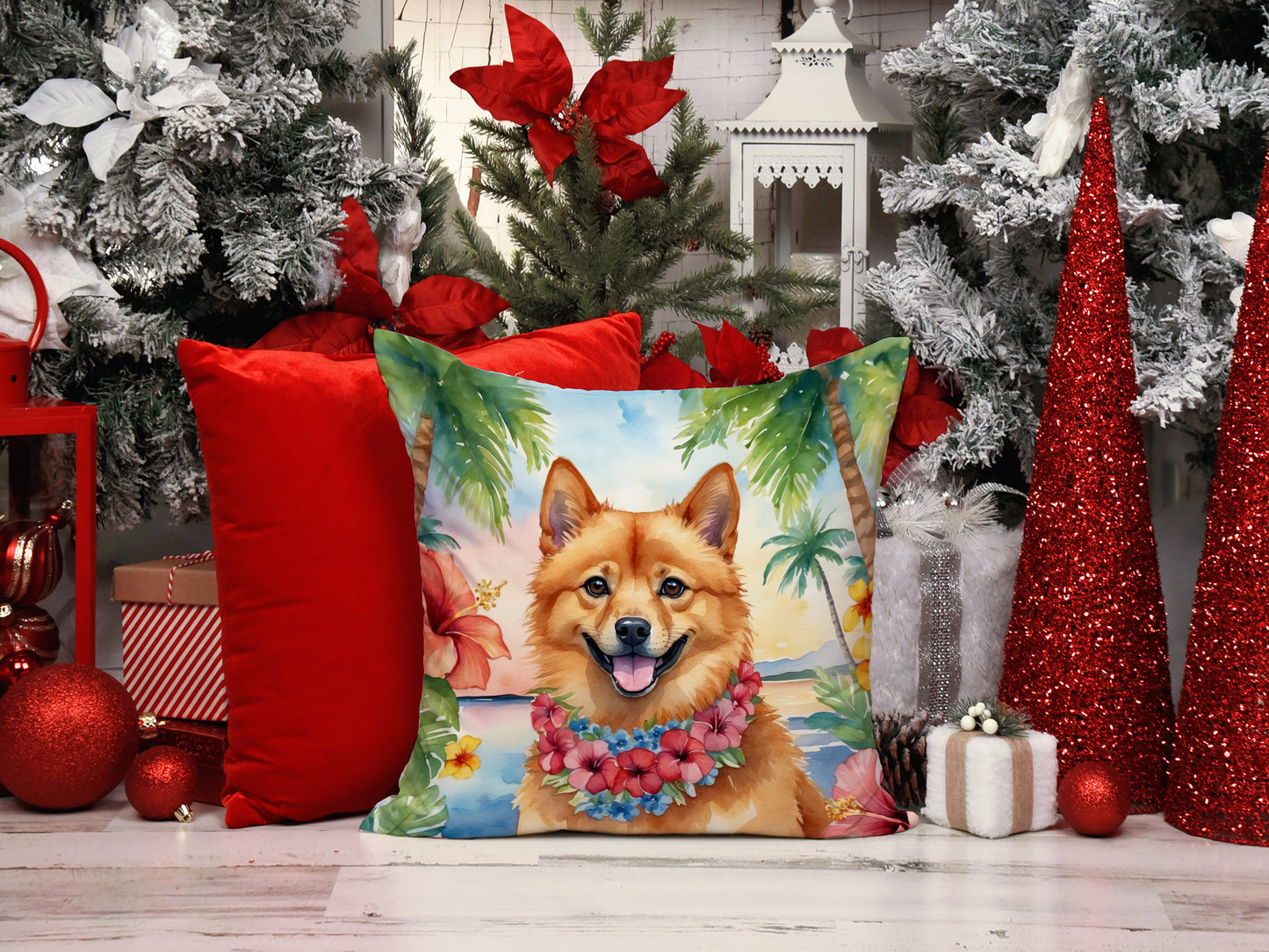 Finnish Spitz Luau Throw Pillow