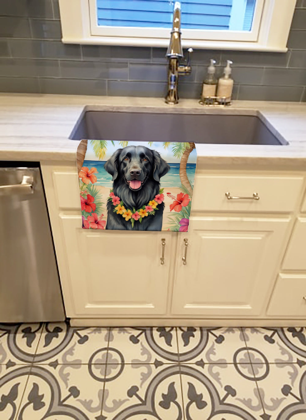 Flat-Coated Retriever Luau Kitchen Towel