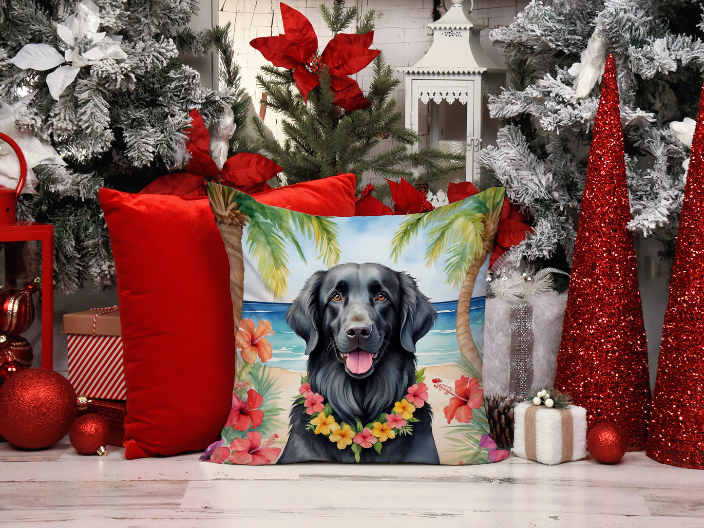 Flat-Coated Retriever Luau Throw Pillow