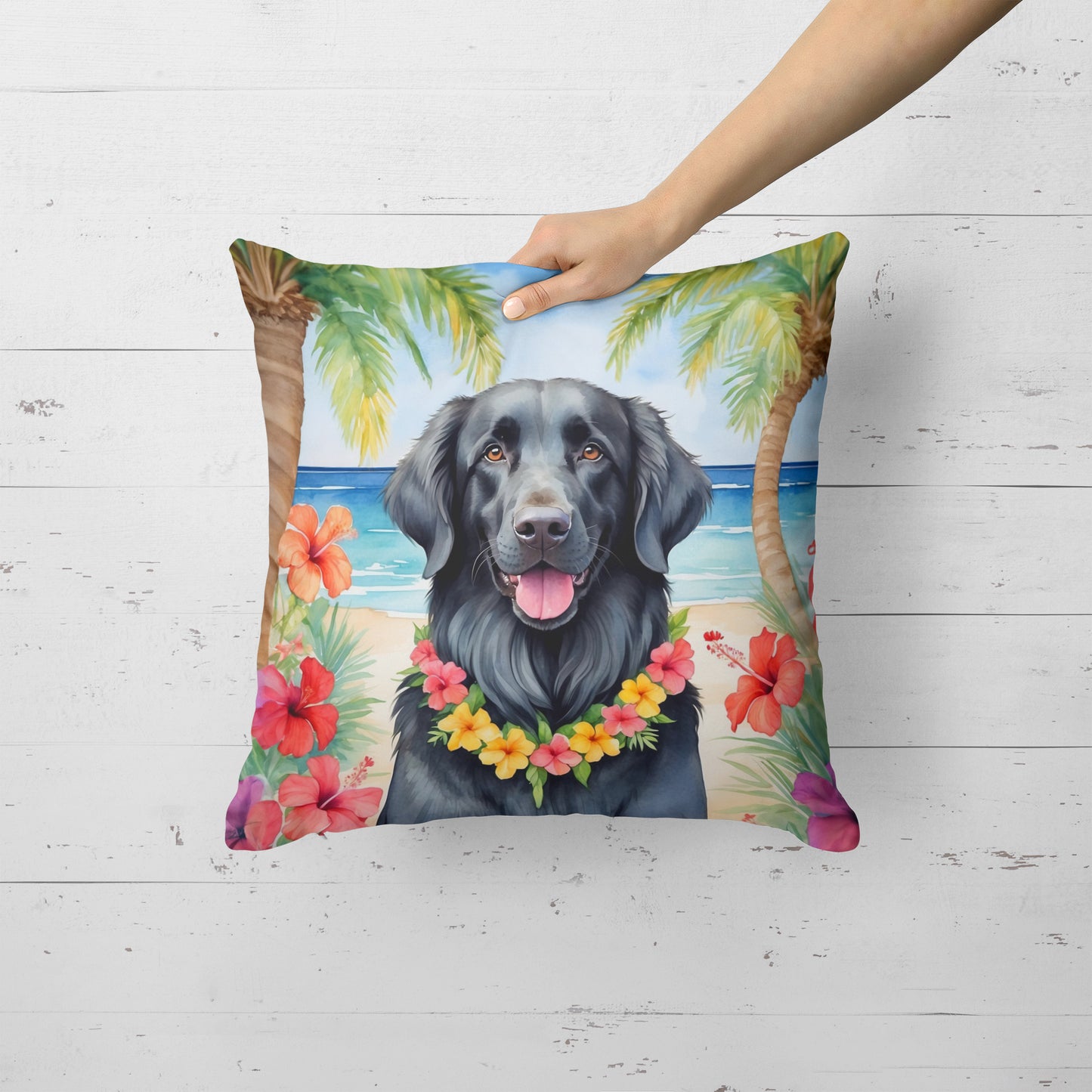 Flat-Coated Retriever Luau Throw Pillow